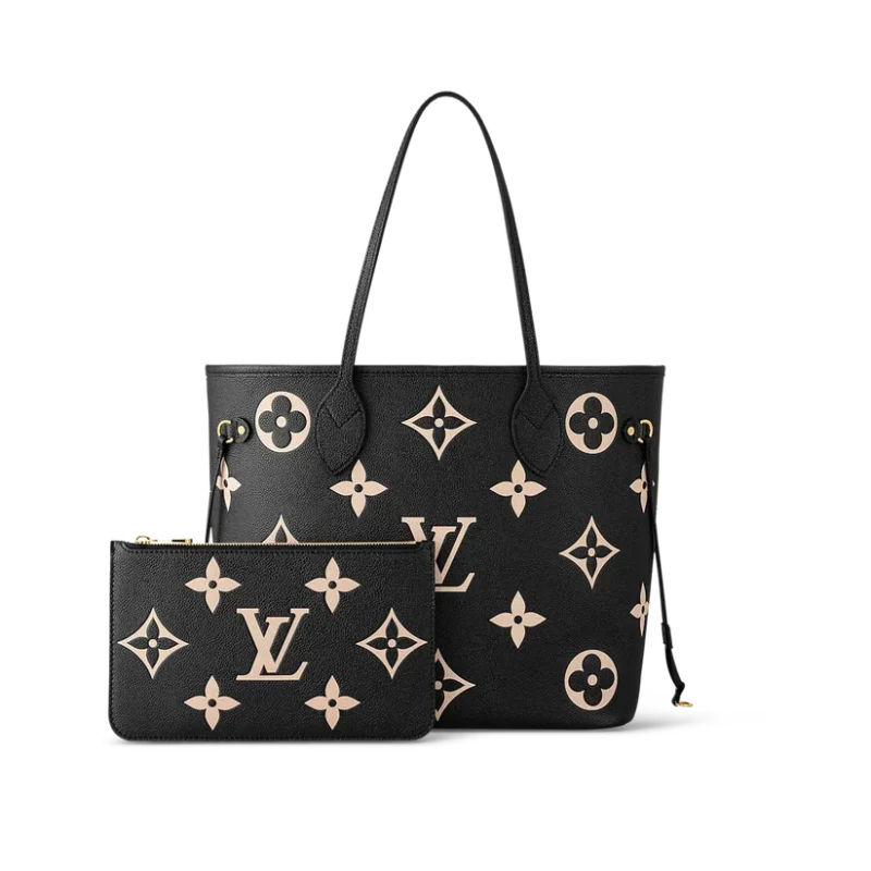 Louis Vuitton Neverfull MM - Monogram Empreinte Leather - Black Beige