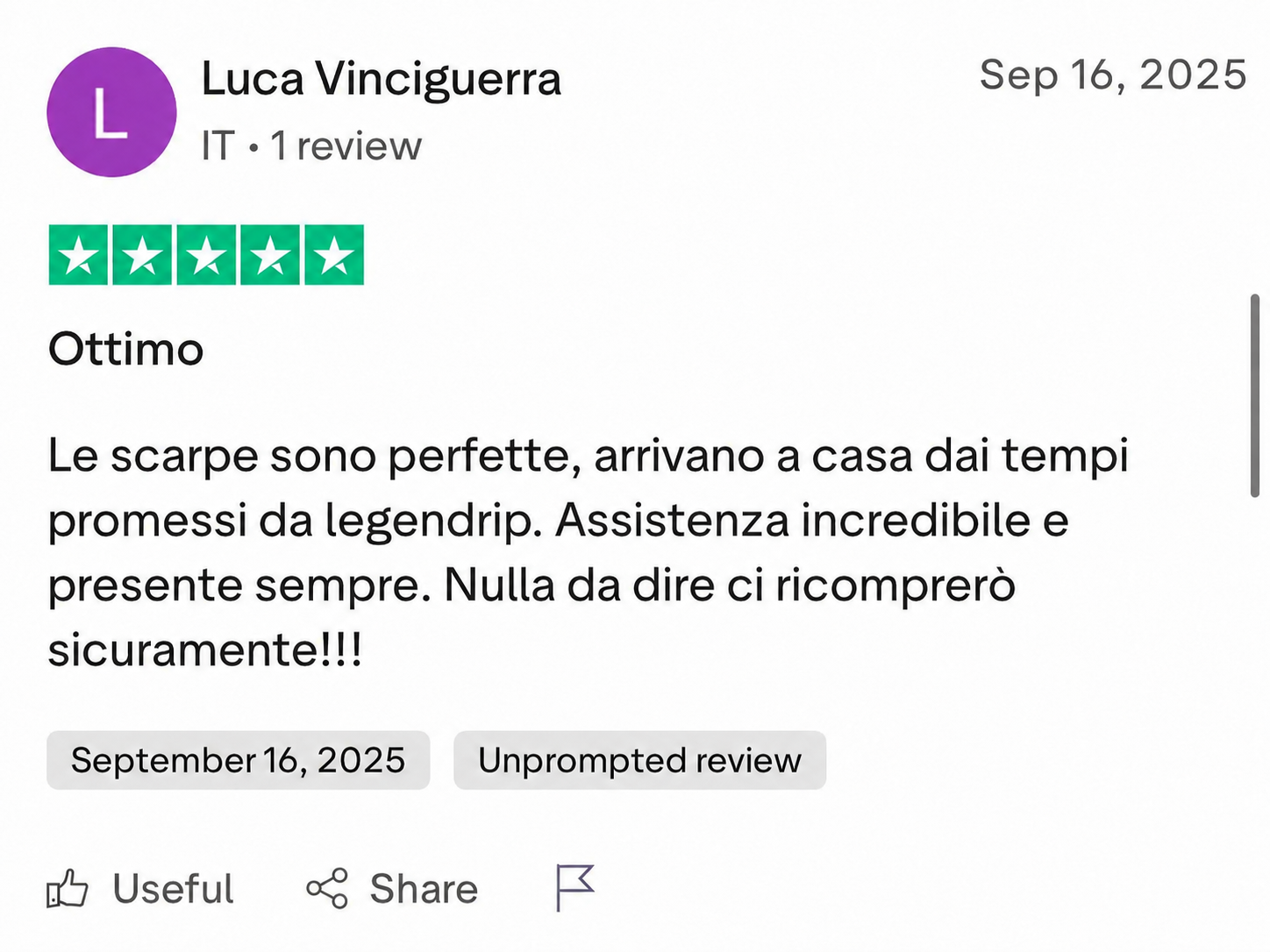 Legendrip verified customer feedback