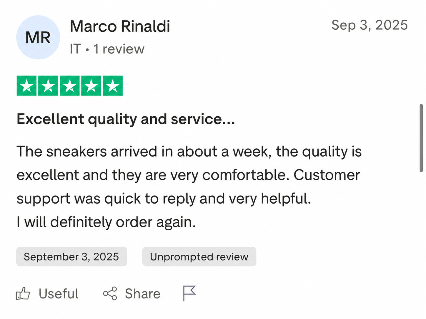 Legendrip five-star customer review